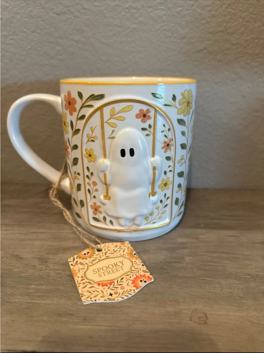 Spooky Street Ghost On Swing Floral Mug